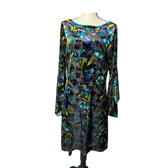 The Limited Dress in Black Velvet with Blue Green Yellow Floral Size Medium - Picture 1 of 7